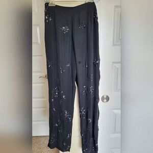 Rimini Black Floral Embellished Wide Leg Pants